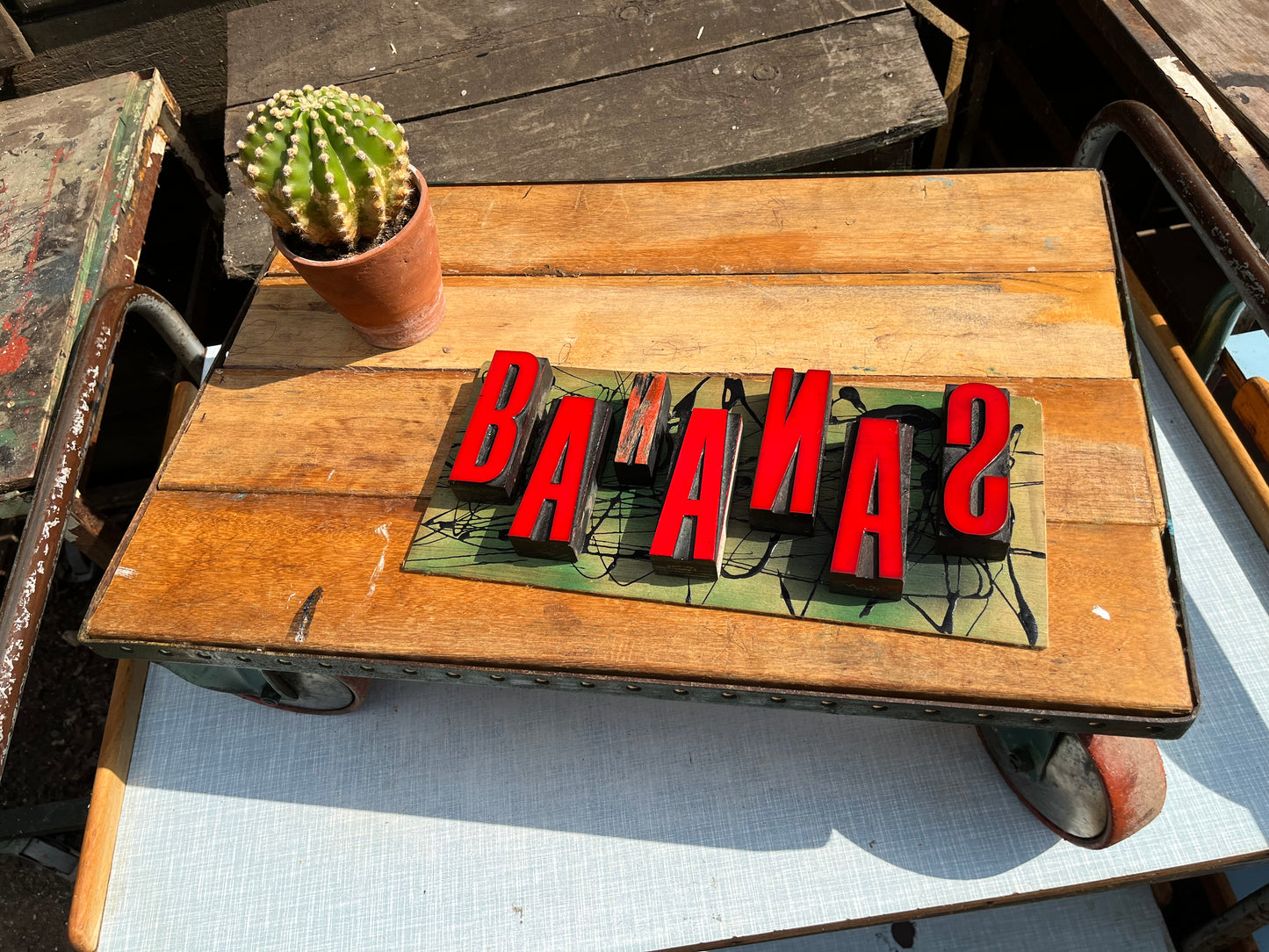 “Bananas” artwork from reclaimed Printing blocks