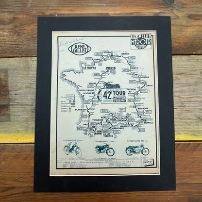 Vintage Tour de France Route Map, Original 1955 Rene Gillet motorcycles