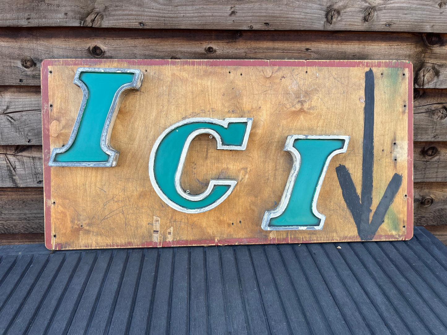“Ici” reclaimed shop lettering custom sign