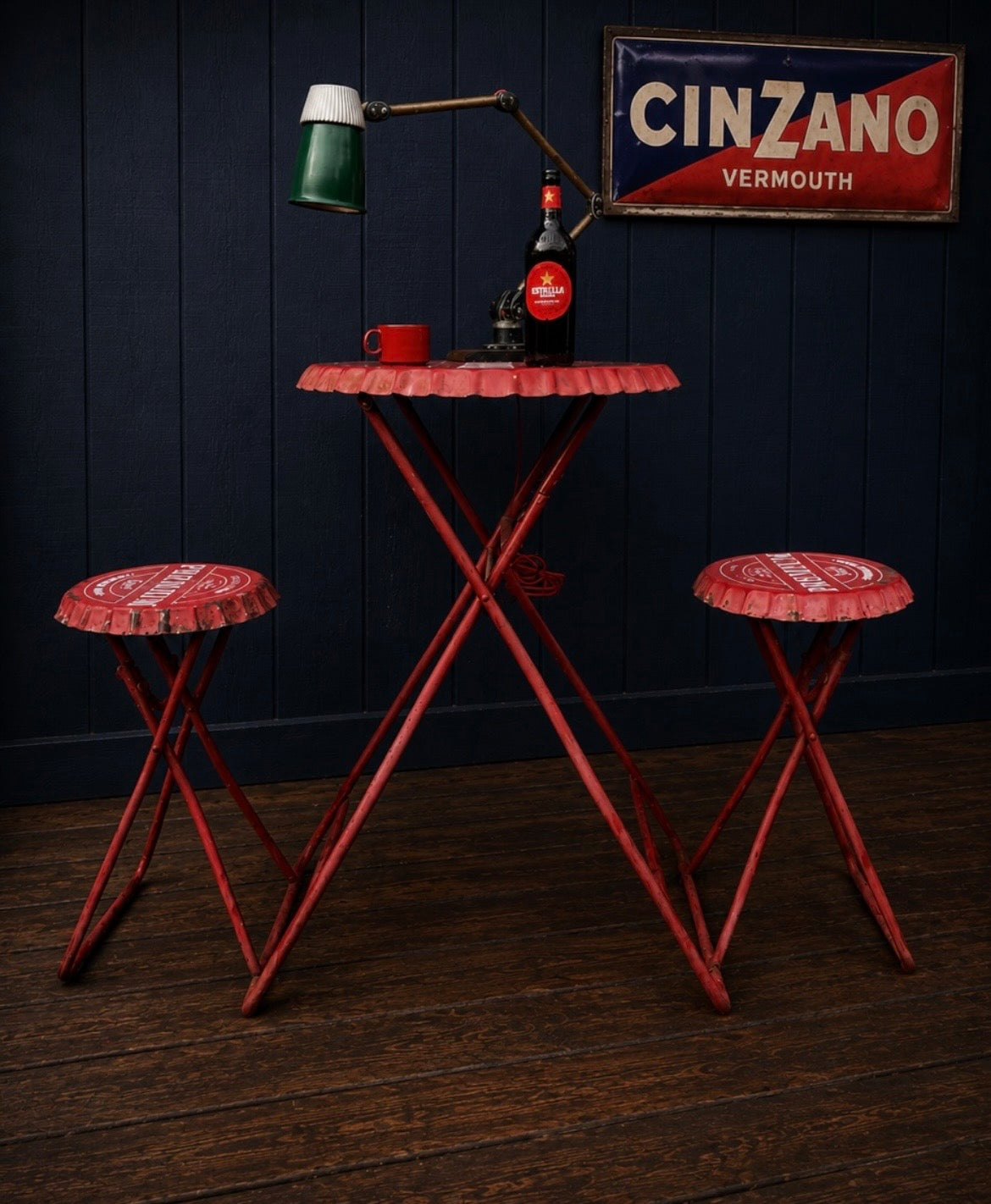 Vintage bottle top bar chair and table set