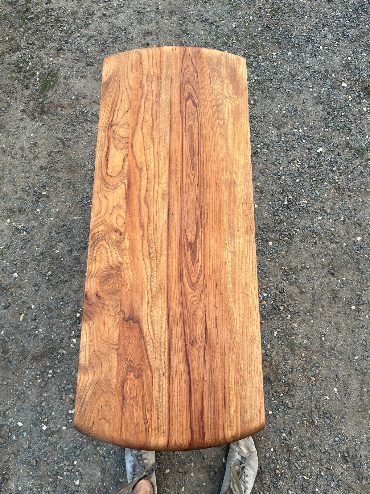 1950s James Leonard ESA side Table with reclaimed elm top