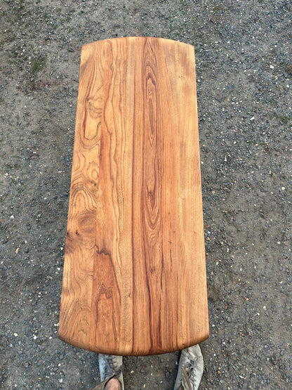 1950s James Leonard ESA side Table with reclaimed elm top