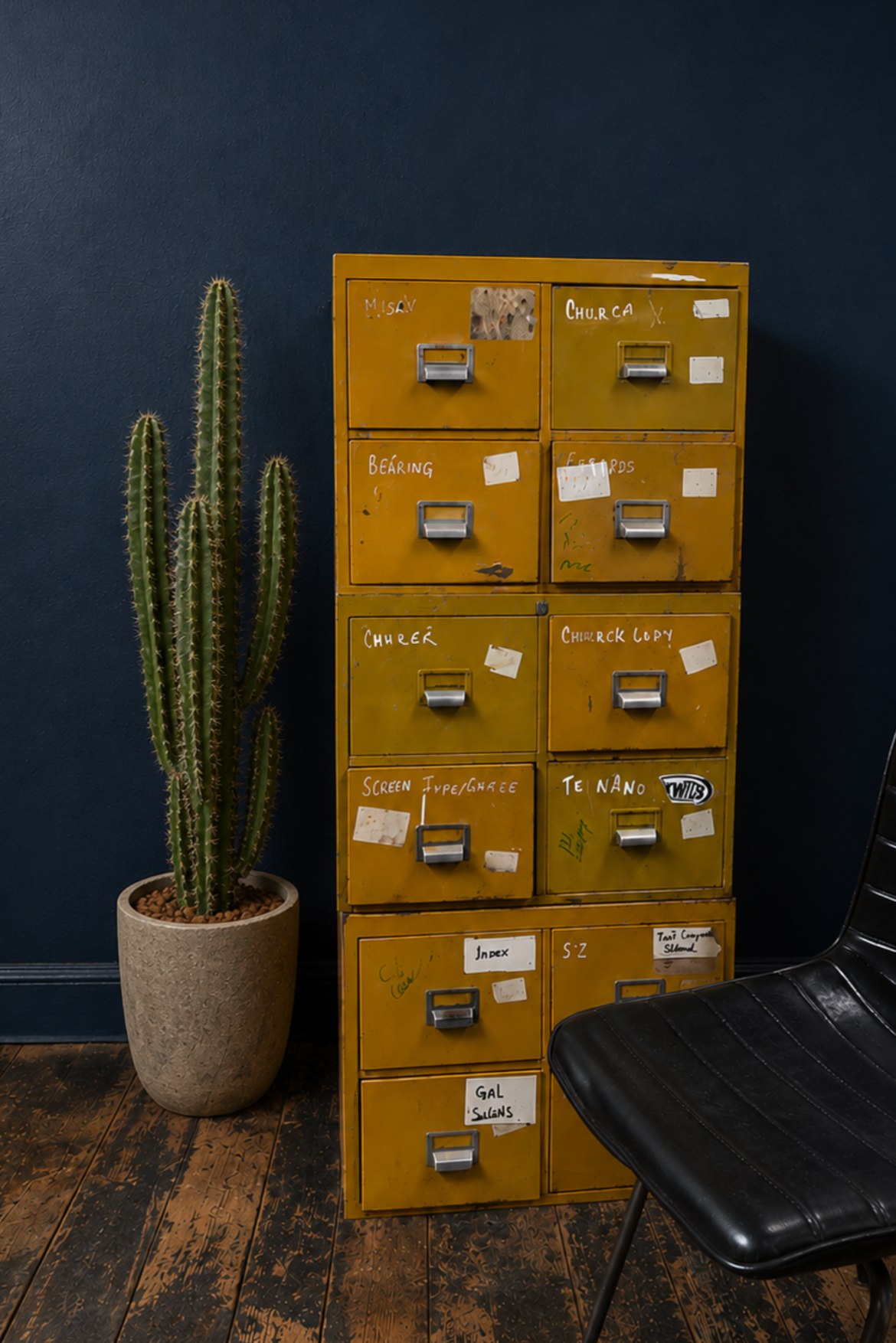 Vintage Yellow Metal filing cabinet 1970s