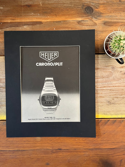 Vintage 1973 Tag Heuer Chronosplit watch advertisement