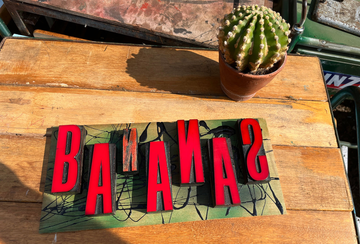 “Bananas” artwork from reclaimed Printing blocks