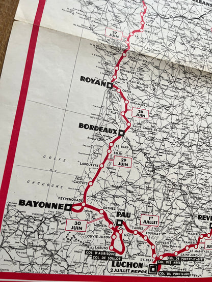 Vintage 1966 Cycling Print - Tour de France Route Map