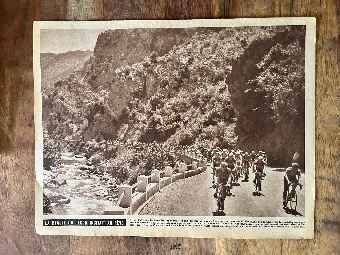 Vintage Tour de France cycling print c1951 Gorges de Cavirac