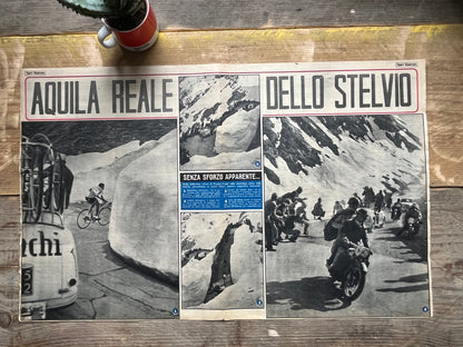 Vintage Cycling Print - Fausto Coppi, Stelvio Pass, Bianchi Original, 1953