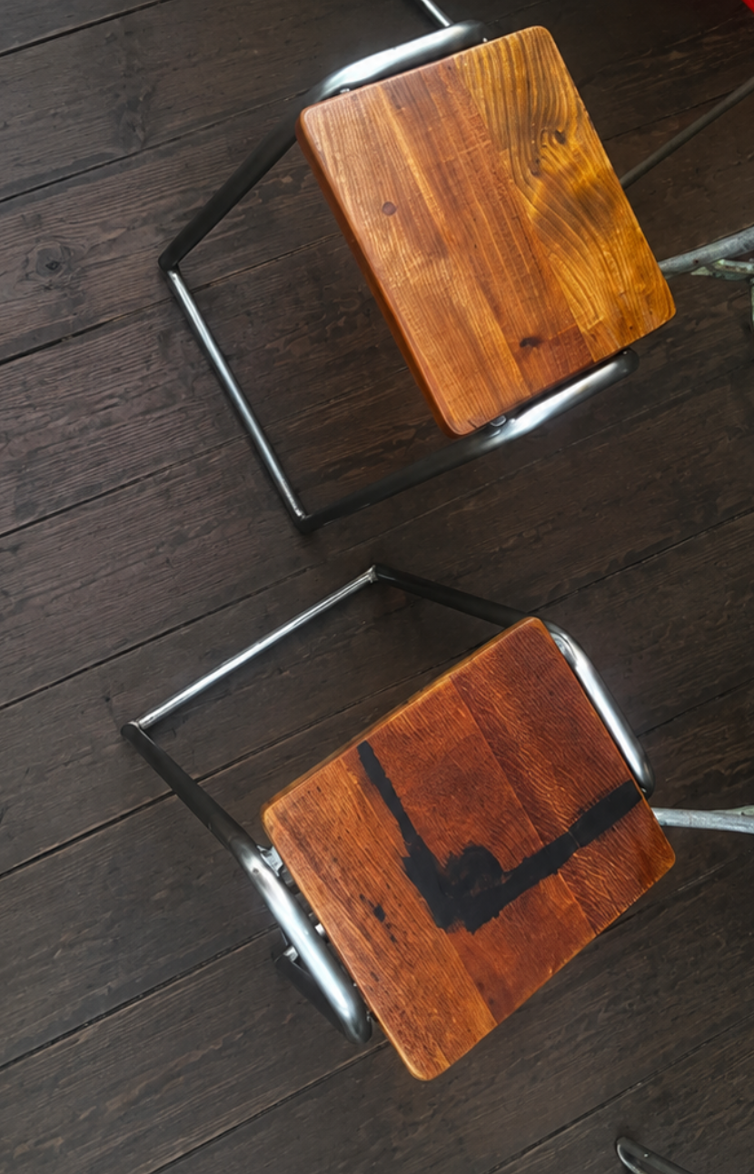 Pair of stripped steel Vintage School Lab Stools - Kitchen / cafe