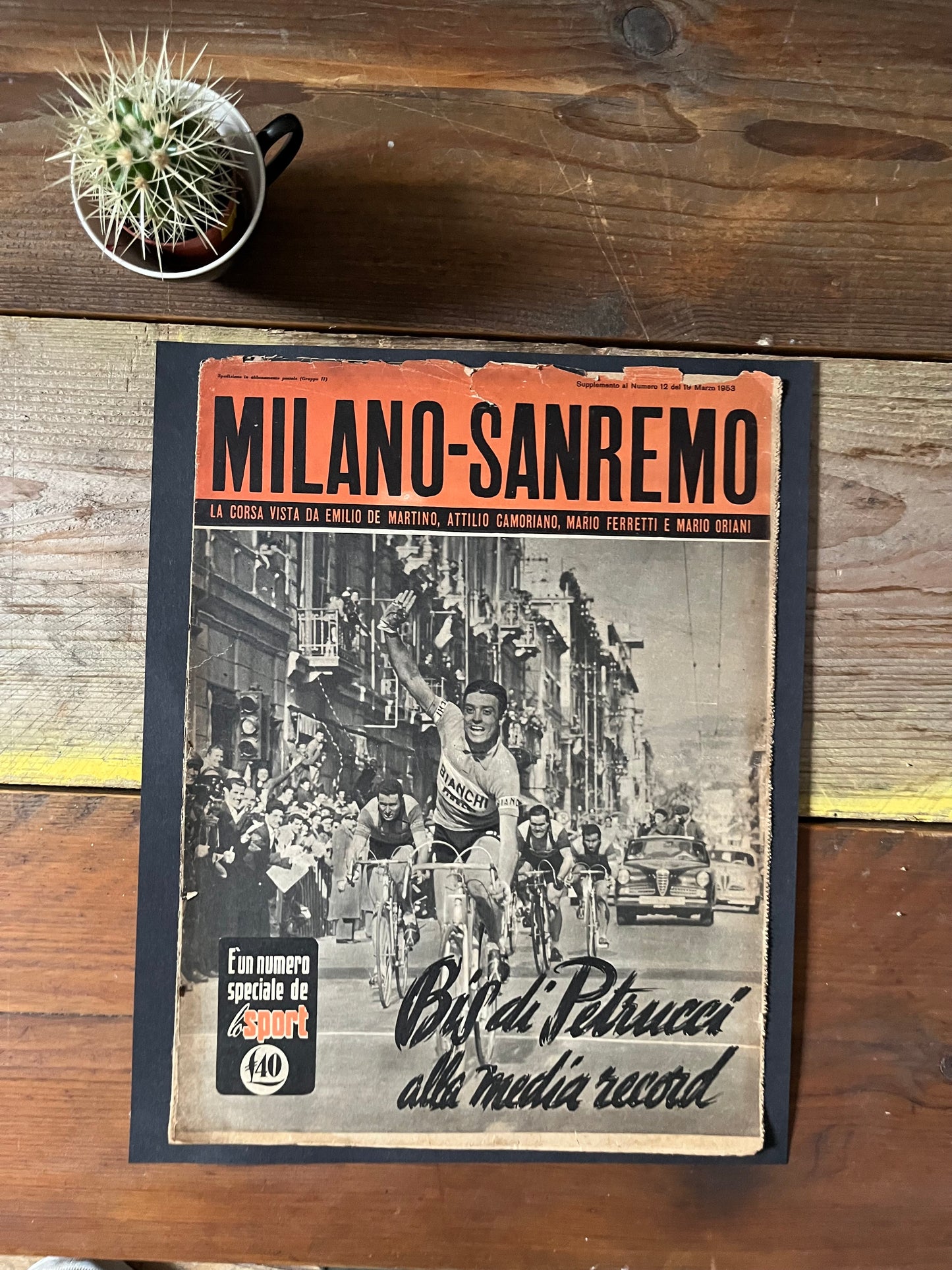 Vintage Cycling Print - Loretto Petrucci 1953 Milan San Remo