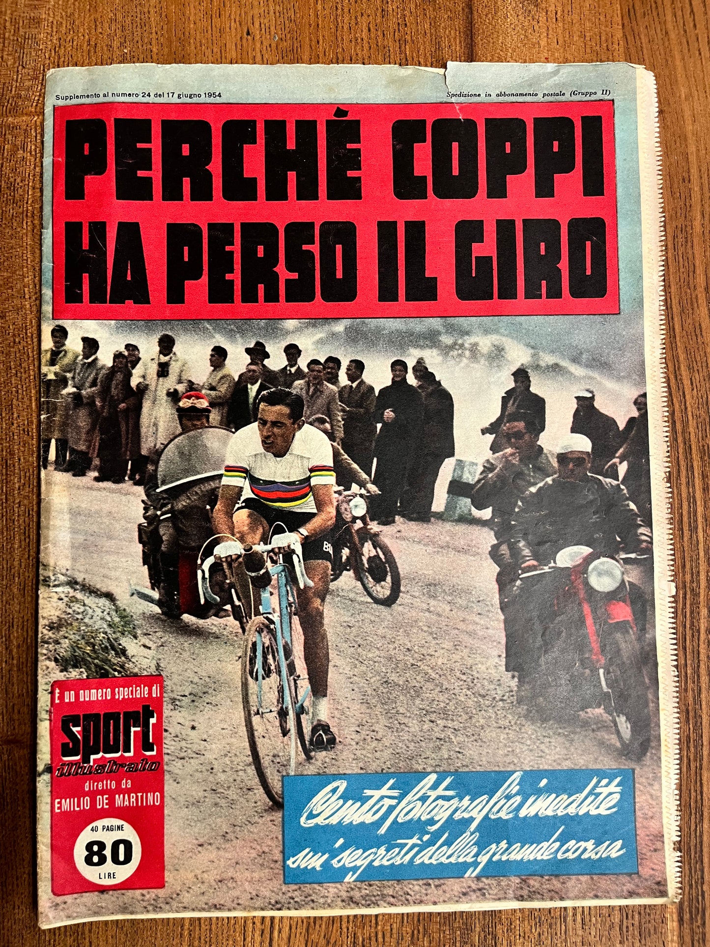 Vintage Cycling Print - Fausto Coppi, Bianchi Original , 1954