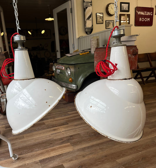 Vintage Parabolic  Factory Lamp Shades - Benjamin 1930s/40s large 43cm diameter (PAIR)