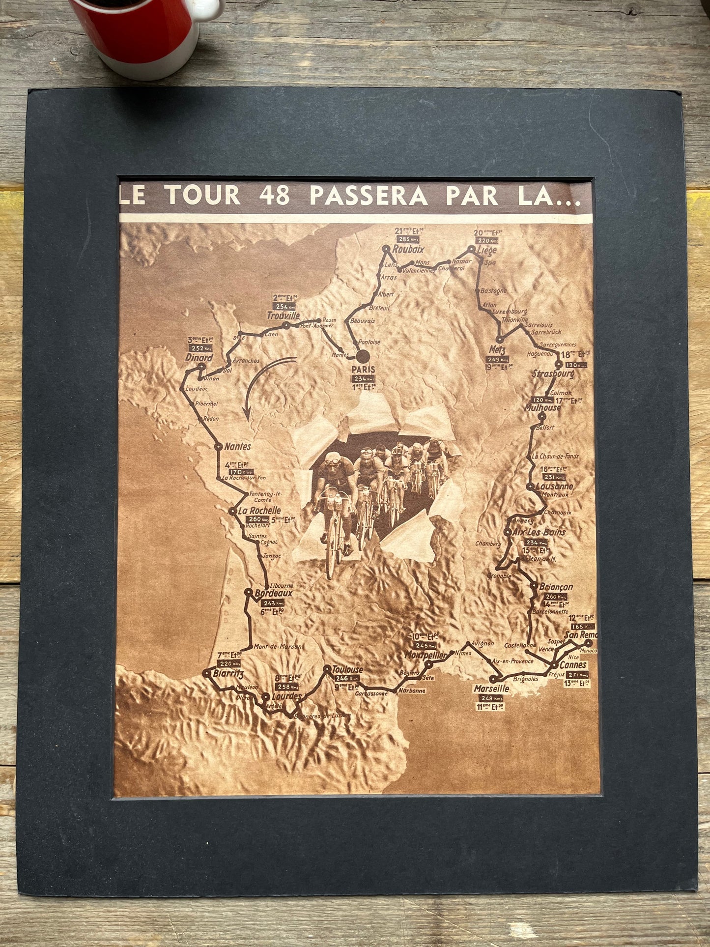 1948 vintage Tour de France map