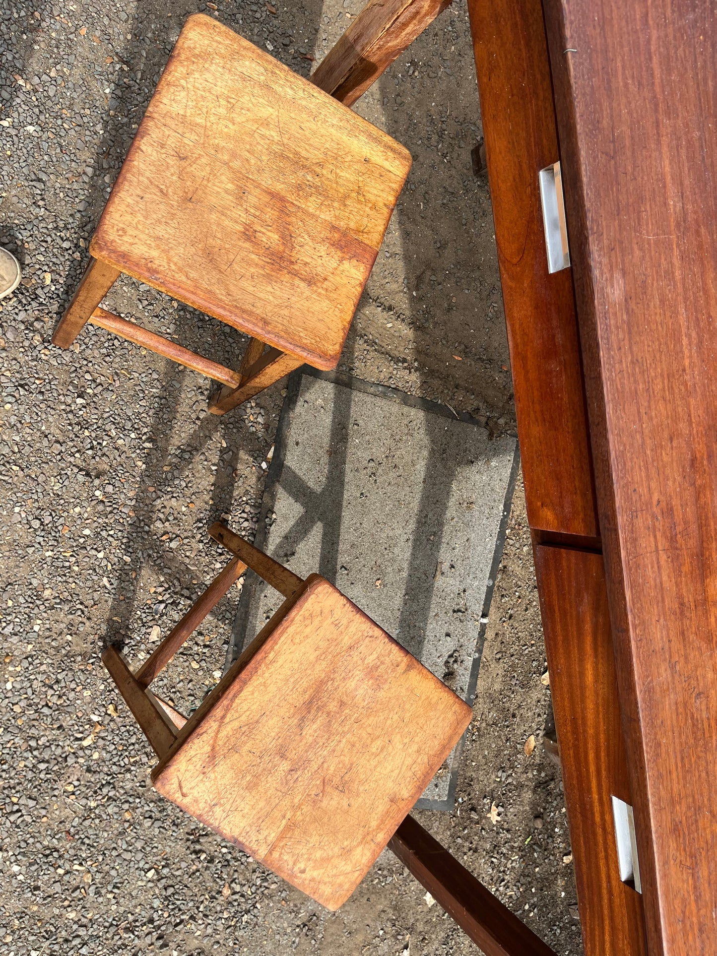 Vintage 1950s wooden School Lab Stool - pair