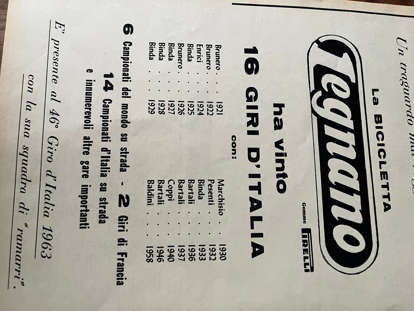 Giro d'italia Legnano Magazine original artwork 1963