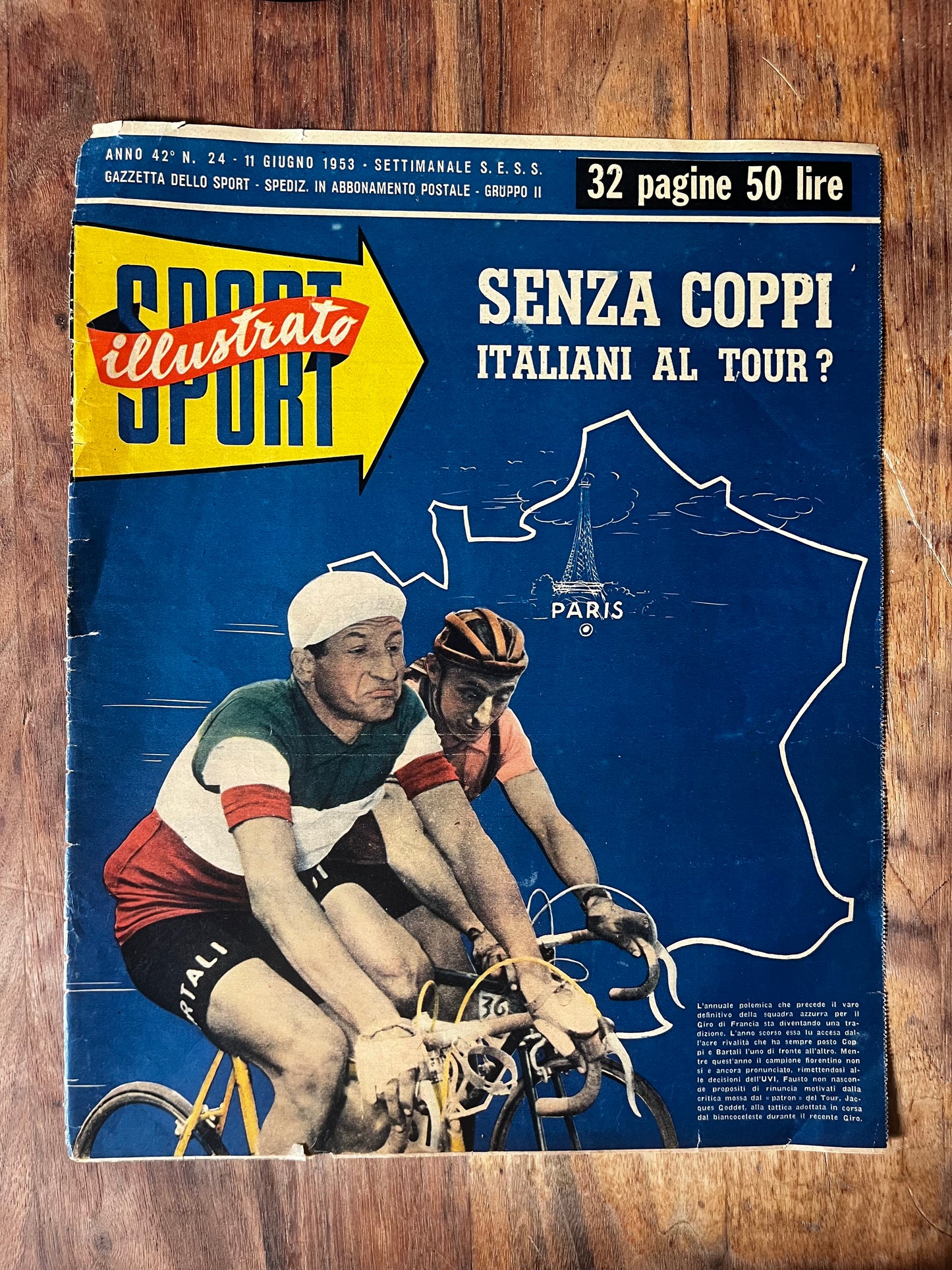 Vintage Tour de France print - Fausto Coppi / Gino Bartali 1953