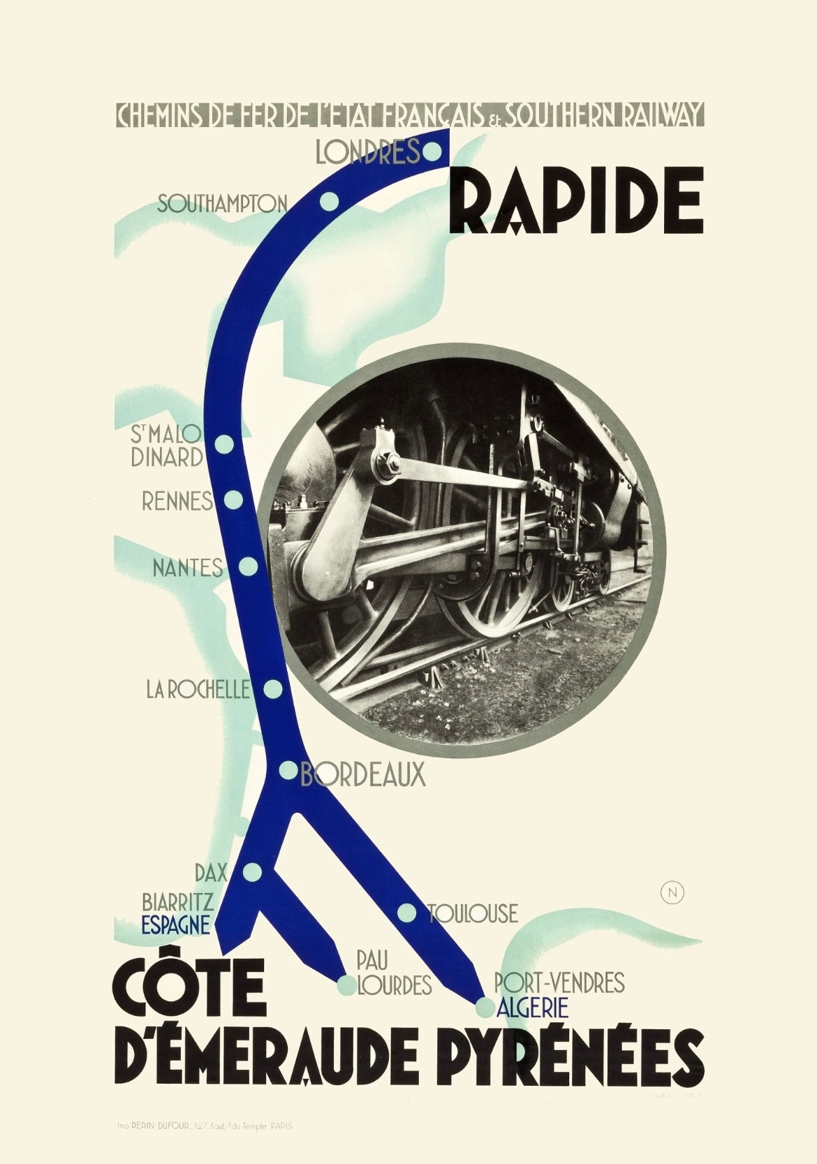 French railways Rapide Cote d'Emeraude vintage poster