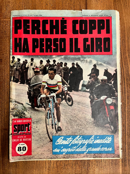 Vintage Cycling Print - Fausto Coppi, Bianchi Original , 1954