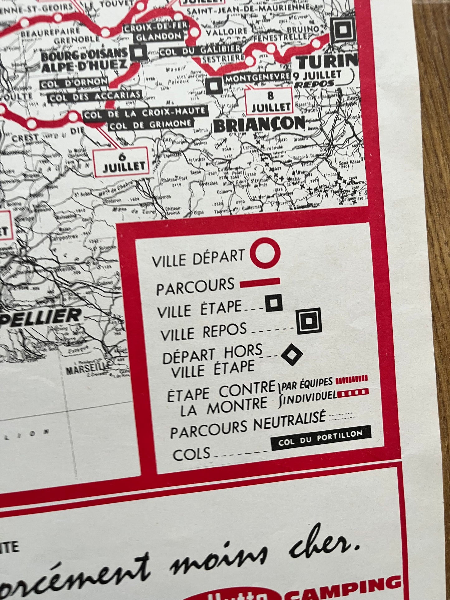 Vintage 1966 Cycling Print - Tour de France Route Map