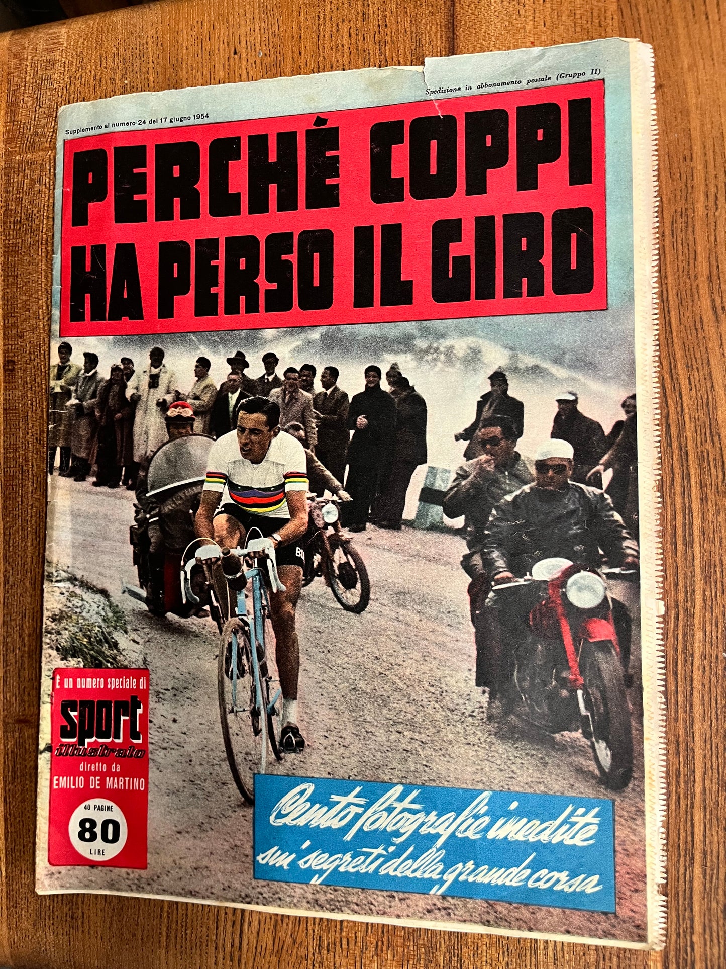 Vintage Cycling Print - Fausto Coppi, Bianchi Original , 1954