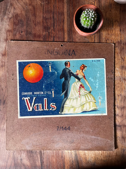 Vintage Spanish Orange crate artwork “Vals.”