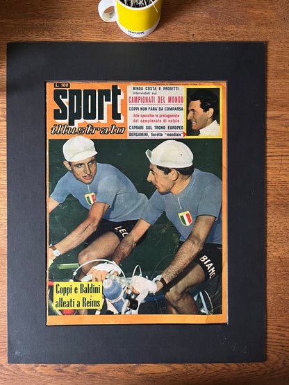 Vintage Cycling Print - Fausto Coppi Ercole Baldini 1957 Trofeo Baracchi