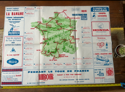 Vintage Cycling Print - Tour de France Route Map, 1968