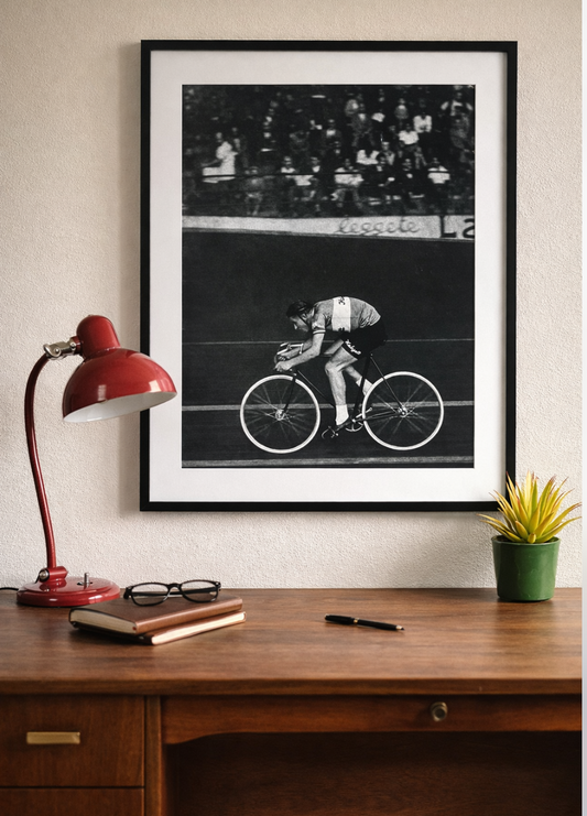 Vintage cycling poster 1957 Track / Pista Jacques Anquetil