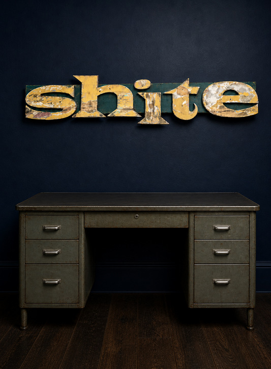 “Shite” reclaimed shop lettering custom signage