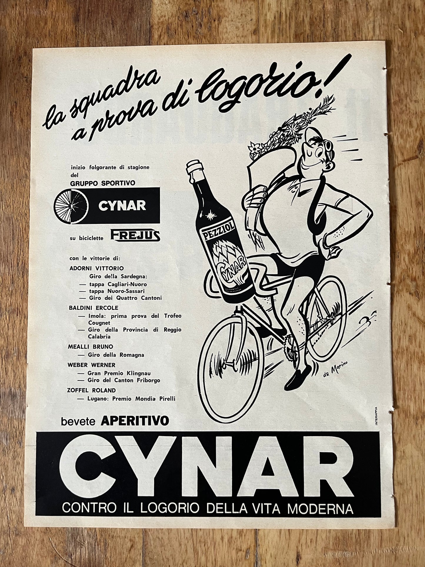 Cynar aperitvo Giro d'italia advertisement 1963