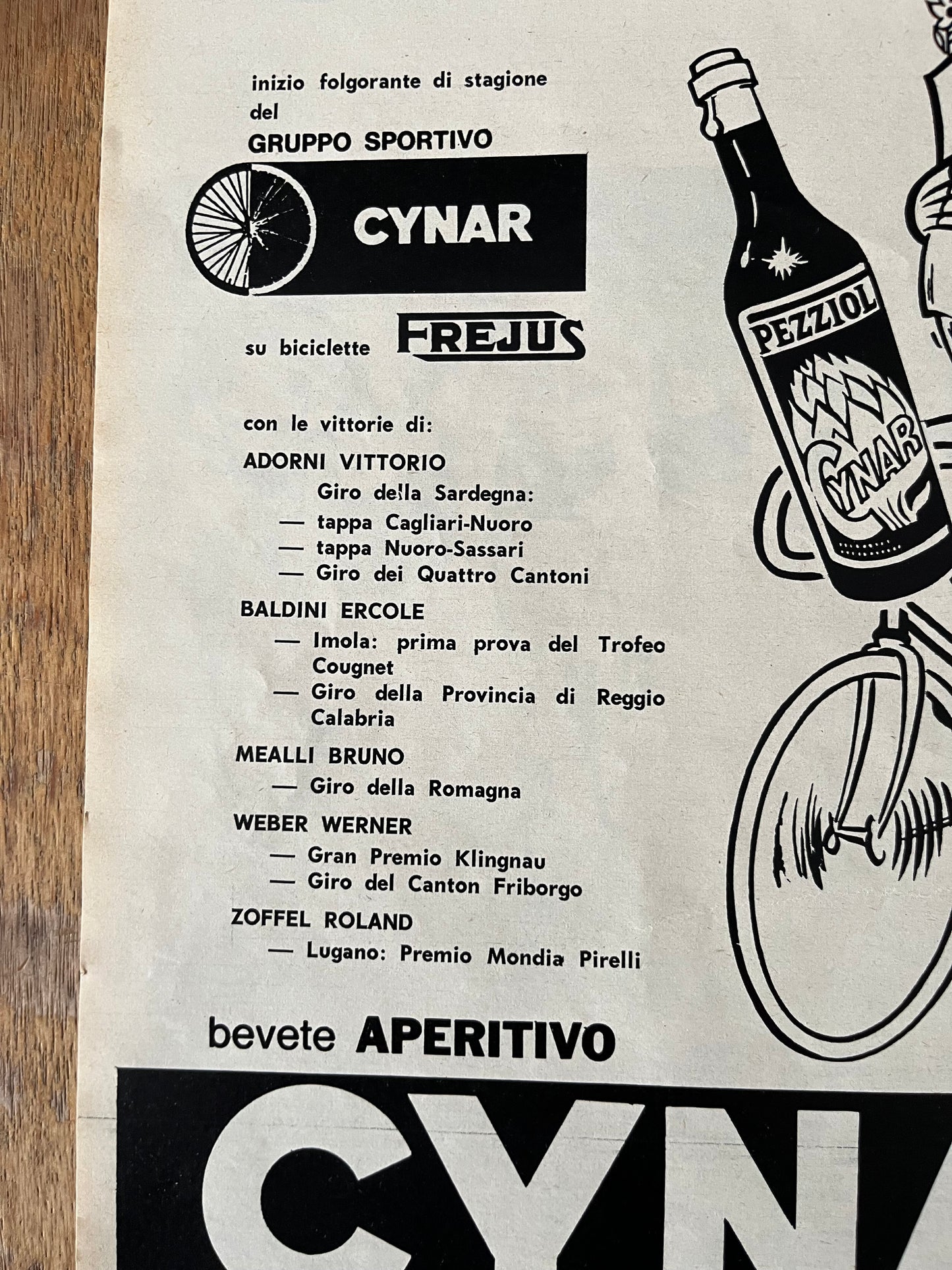 Cynar aperitvo Giro d'italia advertisement 1963
