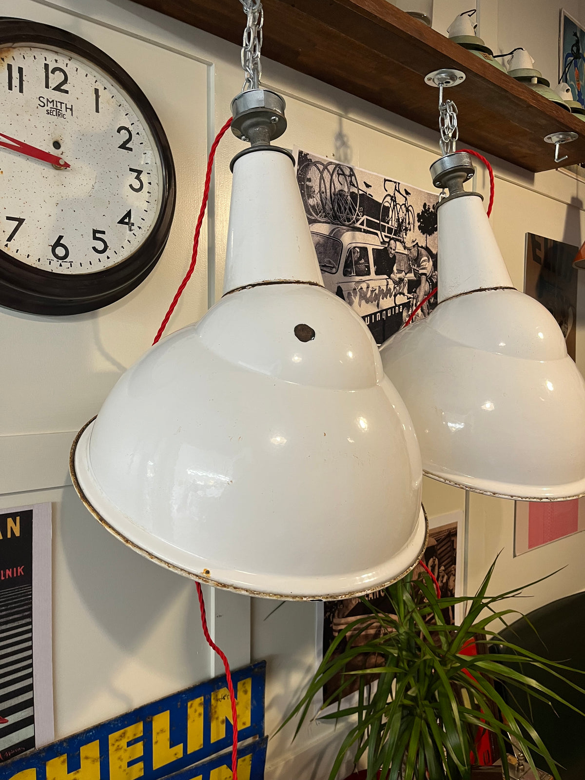 Vintage Parabolic  Factory Lamp Shades - Benjamin 1930s/40s large 43cm diameter (PAIR)