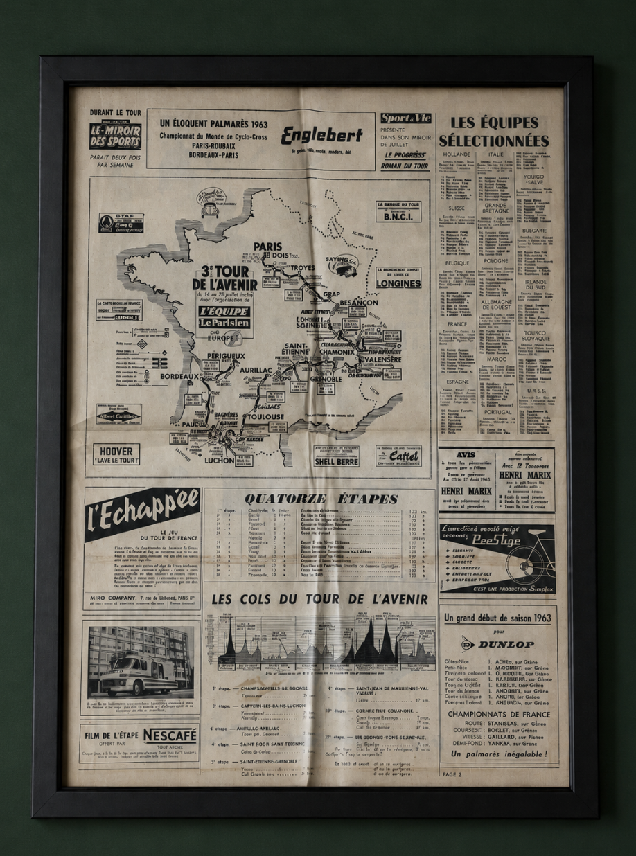 Tour de L’Avenir Perrier vintage route map 1963