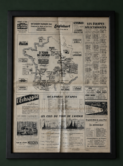 Tour de L’Avenir Perrier vintage route map 1963