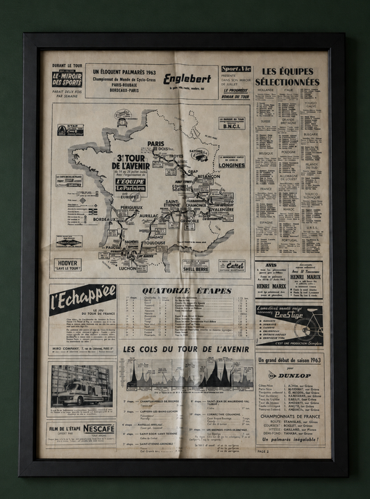 Tour de L’Avenir Perrier vintage route map 1963