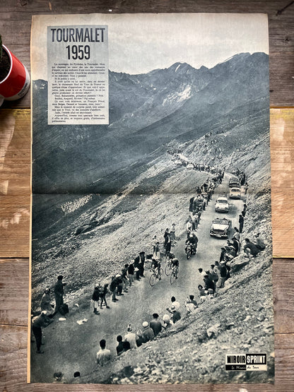 (Copy Vintage Cycling Print - Tour de France, Tourmalet Peloton, Original 1959