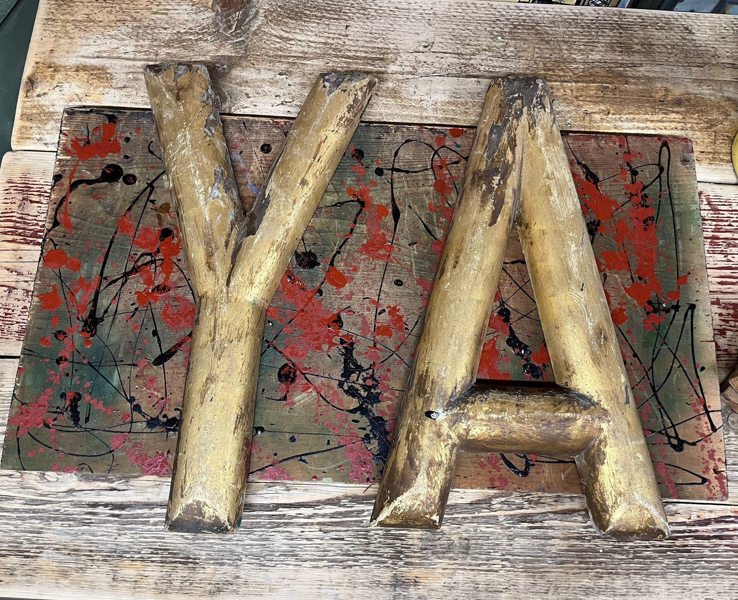 “YA” custom sign - antique shop lettering -Gold