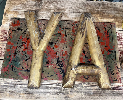 “YA” custom sign - antique shop lettering -Gold
