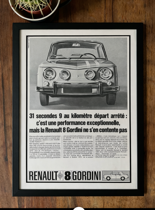 Vintage Renault 8 Gordini 1966 advertisement