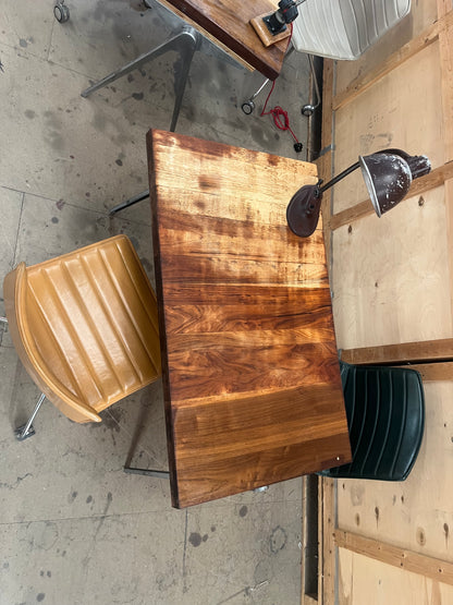 1950s James Leonard compass leg Desk with reclaimed oak top