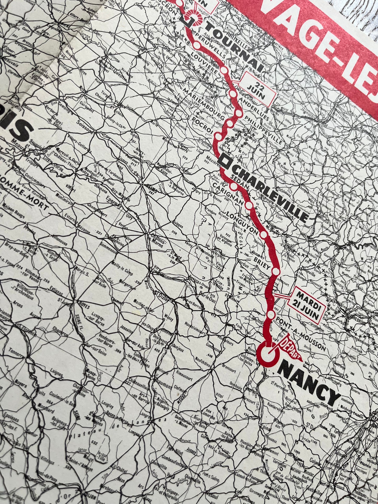 Vintage 1966 Cycling Print - Tour de France Route Map