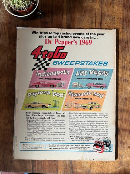 Vintage Dr Pepper 1969 car racing advertising print Indianapolis 500 / Riverside