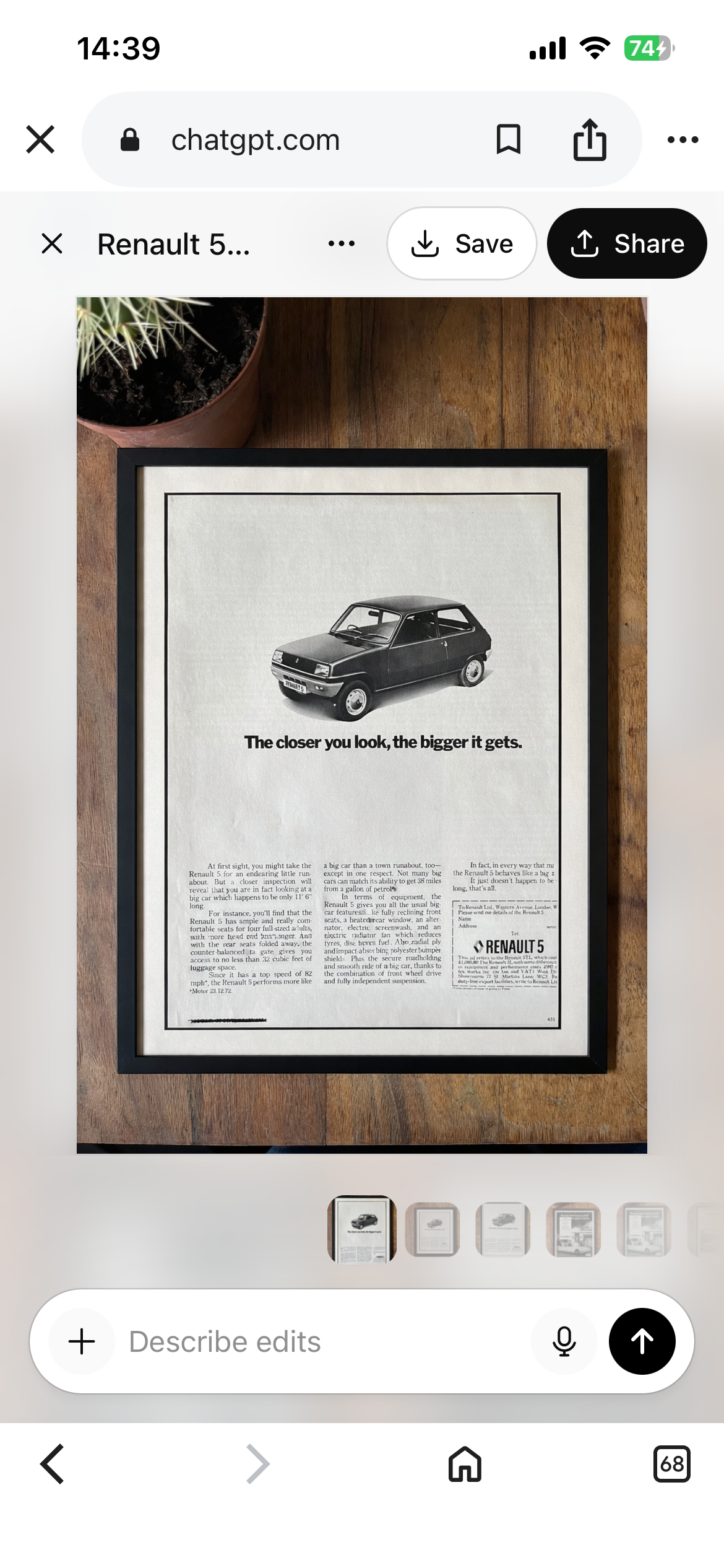 Vintage Renault 5 advertisement c1974