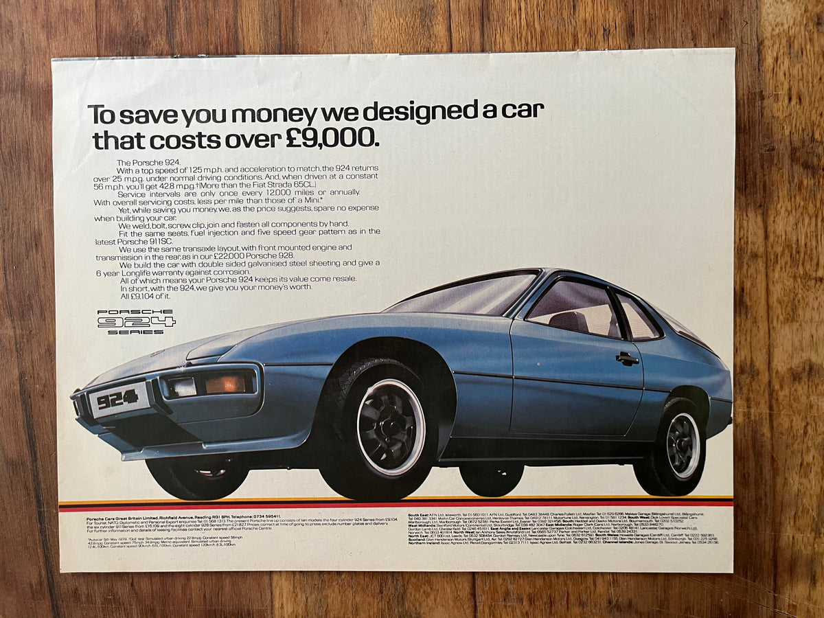 Vintage Porsche 924 advertising print 1978