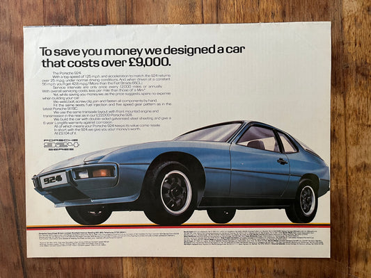 Vintage Porsche 924 advertising print 1978