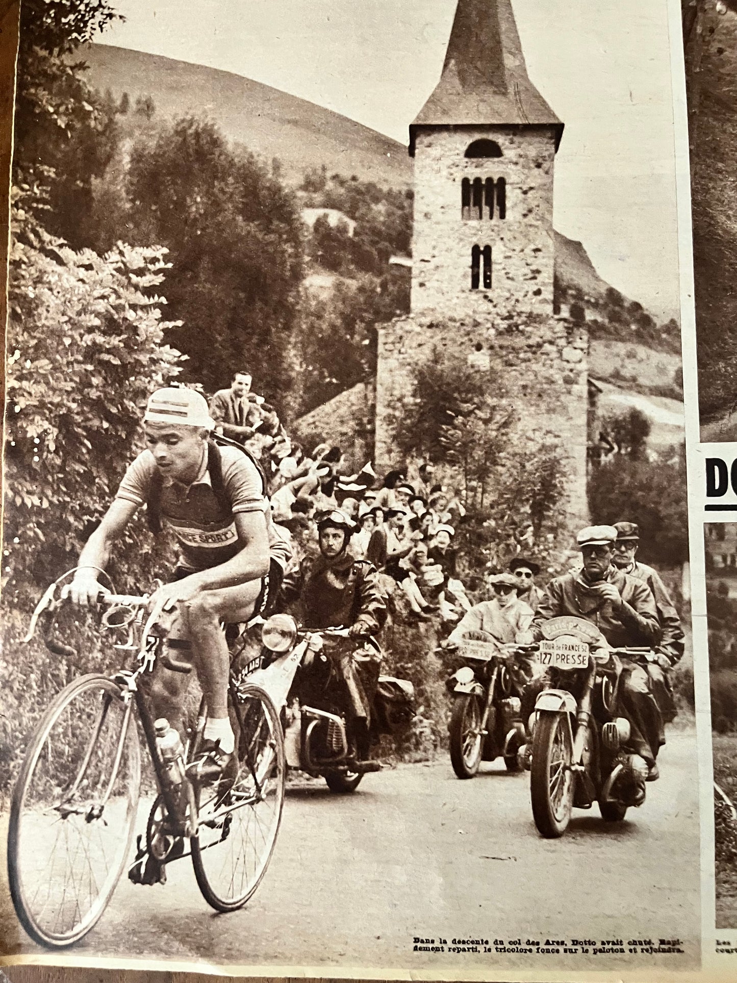 Vintage Tour de France cycling print c1954 Col de Peyresourde