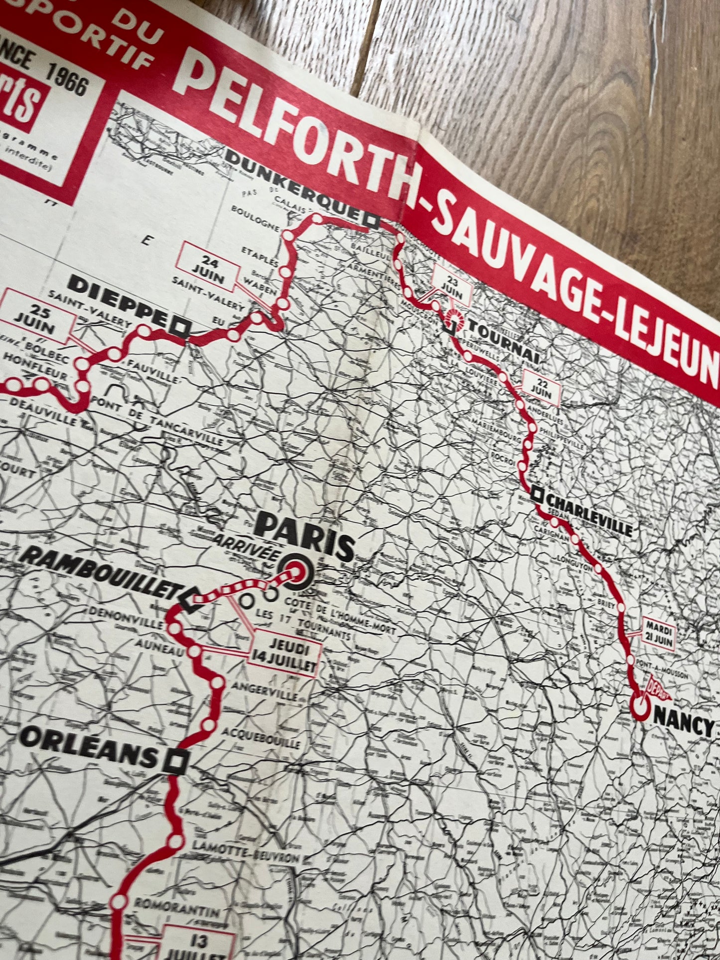 Vintage 1966 Cycling Print - Tour de France Route Map