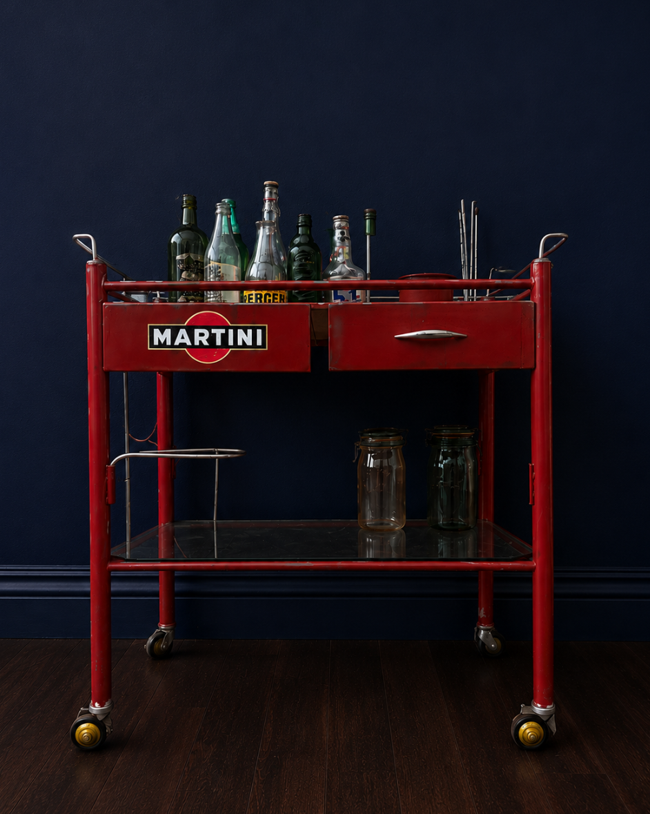 Vintage Martini logo drinks trolley ex medical