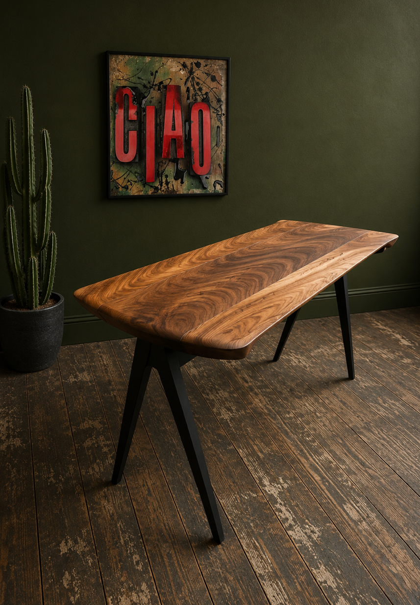 1950s James Leonard ESA side Table with reclaimed elm top