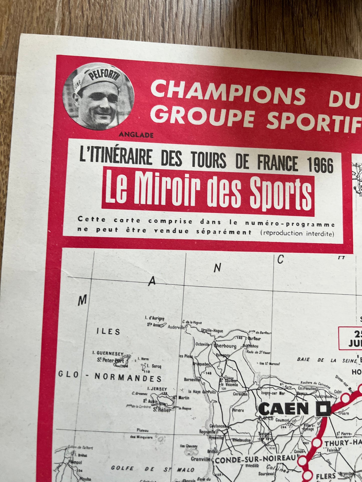 Vintage 1966 Cycling Print - Tour de France Route Map